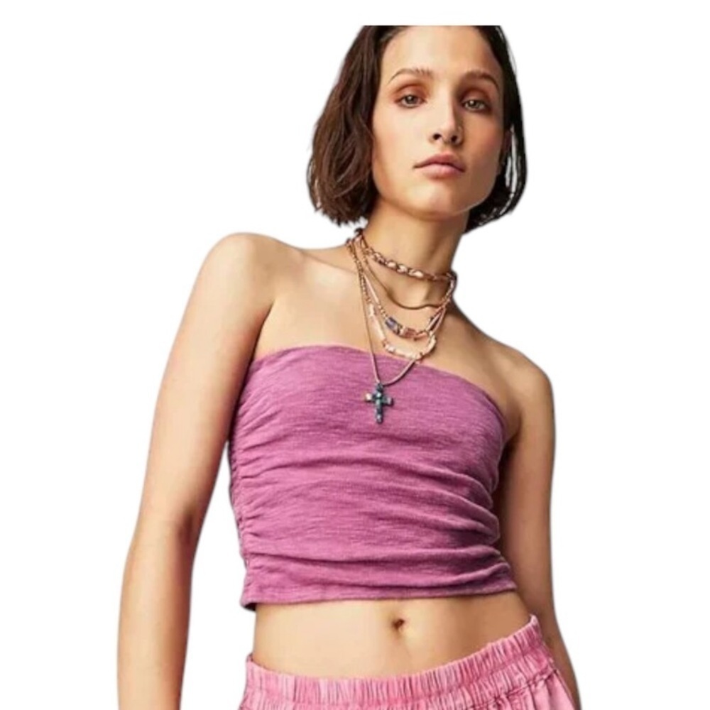 Free People Boho Festival Coquette Mauve Pink Boulevard Tube Top Size Large